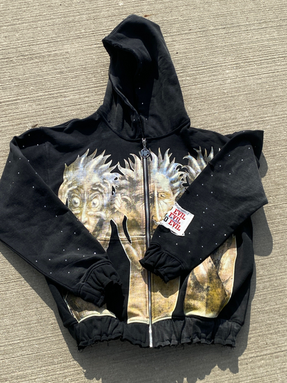 Black “rich off fabric” rhinestone zip up